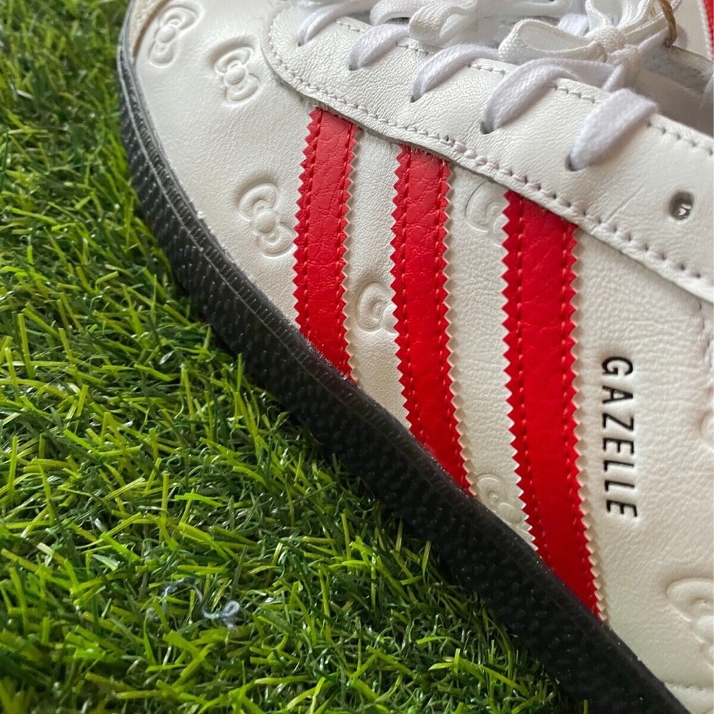 adidas White Red Gazelle Sneakers with Black Accents - Picture 3 of 5